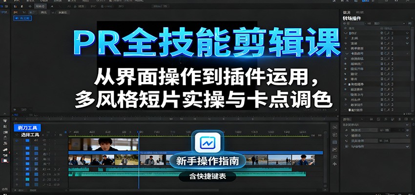 PR全技能剪辑课:从界面操作到插件运用,多风格短片实操与卡点调色