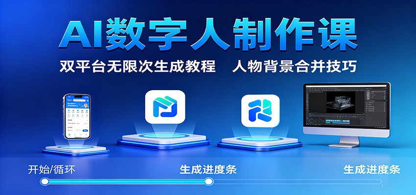 AI数字人制作课:双平台无限次生成教程,人物背景合并技巧
